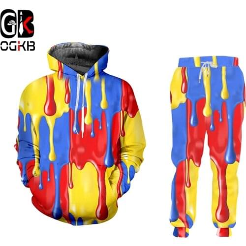 OGKB 3D Tie Dye Tracksuit Set Splash Paint Printed Hoodies And Pants Suit For Men And Women Hiphop Streatwear Dropshipping