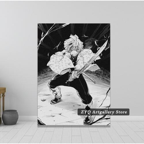 Black White Posters Agatsuma Zenitsu Poster Demon Slayer Kimetsu No Yaiba Decorativo Anime Painting