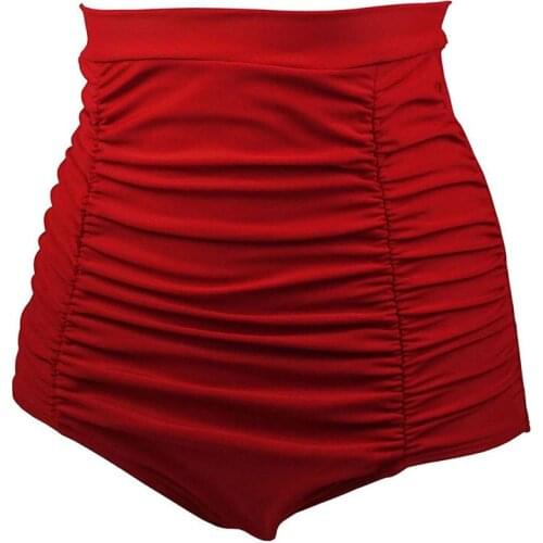 New Style Europe And America Pool High-waisted Elasticity Pleated Retro Bikini Bottom Beach Swimming Trunks /30