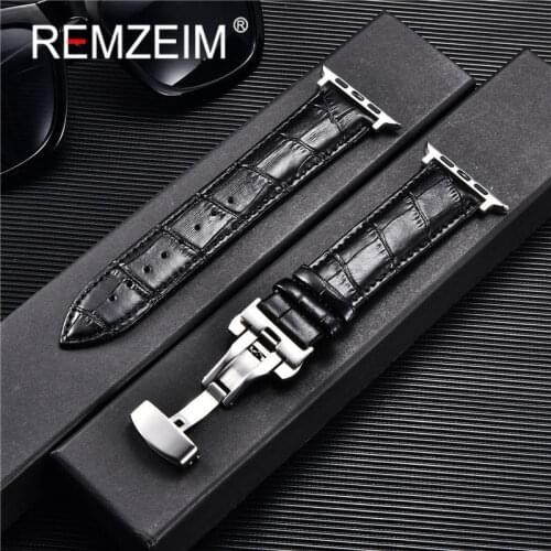 REMZEIM Calfskin Leather For Apple Watch Band Series SE/6/5/4/3/2/1 42mm 38mm Watchband For Apple Watch Strap iWatch 44mm 40mm
