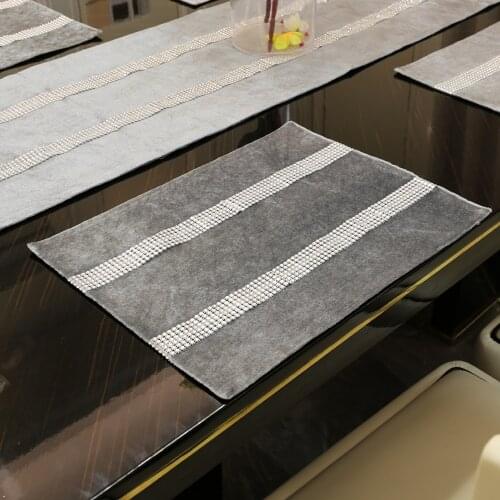 Luxury Decorative Placemat Diamond Velvet Table Mat for Wedding Party Napkin Drink Coasters Home Dining Table Pad 30x40cm Gray