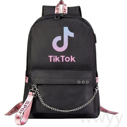 TIK TOK Student Backpacks Large Capacity Breathable School Bag With USB Charging Chain Backpack For Girls