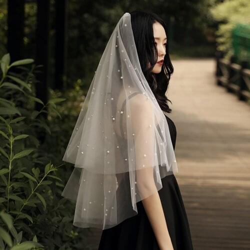 Gorgeous One Layer 150 CM Ivory Wedding Veil 2020 Pearls Soft Tulle Bridal Veils Wedding Bride Accessories
