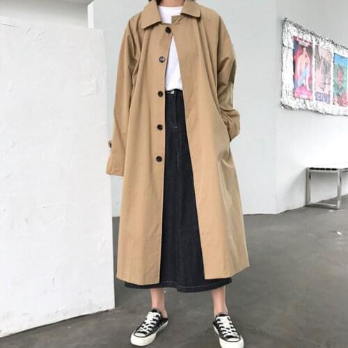 2021 New Elegant Women Fashion Long Trench Coat Female Solid Khaki Cardigan Straight Windbreaker Manteau Femme Hiver