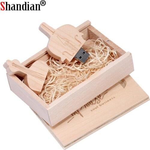 SHANGDIAN USB2.0 Pendrives USB Stick 64GB Memory Stick Pendrive Wooden Guitar 4GB 16GB 32GB Wood Violin U Disk free custom logo