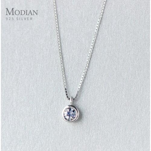 Modian Geometric Round Dazzling CZ Sterling Silver 925 Pendant Necklaces for Women Link Chain Fashion Wedding Fine Jewelry Gift