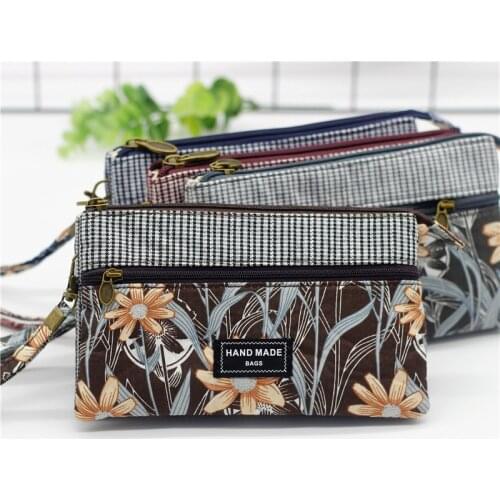 Women New Purse Cloth Long Wallet Multi-Layer Fabric Clutch Flower Womens Mobile Phone Bag for Lady Walking Carry Pouch Handbag