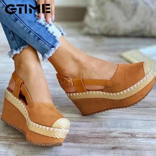 Womens Solid Color Suede Stitching Woven Slope heel Buckle Round Toe High-heeled Fashion Trend Sexy Elegant All-match#SJPAE-211