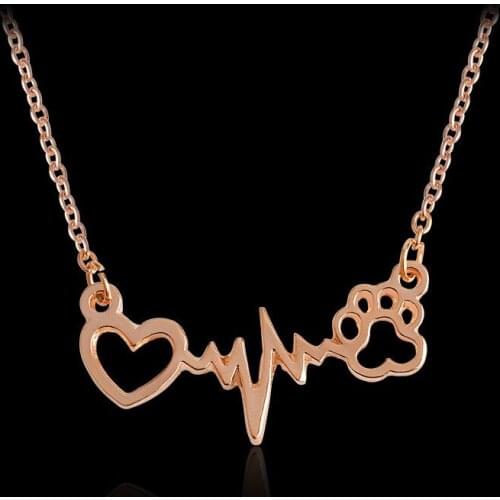 Love Heart Electrocardiogram Pendant Necklace Dogs Footprint Choker Necklace Charms Pendant Necklace Fashion Simple Style