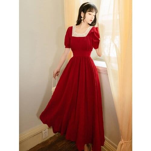 2020 new fashion womens clothing Square Collar Vintage dress women