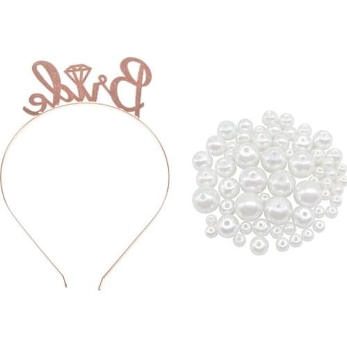 1x Rose Gold Bride to Be Tiaras and Crowns Headband & 370 Beads White Pearl Beads with Holes 4,6,8,10mm Beads