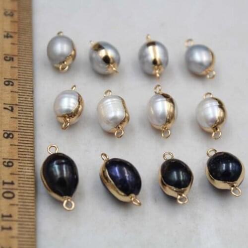 5pcs/lot Natural Freshwater Pearl Beads Oval Double hanging gold black pearl Connector DIY fashion Jewelry Making Accessories