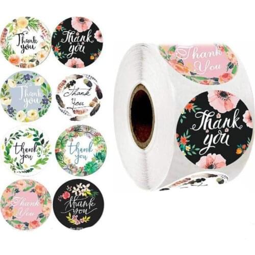 500pcs/Roll Round Floral Thank You Flower Sticker Self-Adhesive Sticker Gift Decoration Label Decoration Wedding Sticker