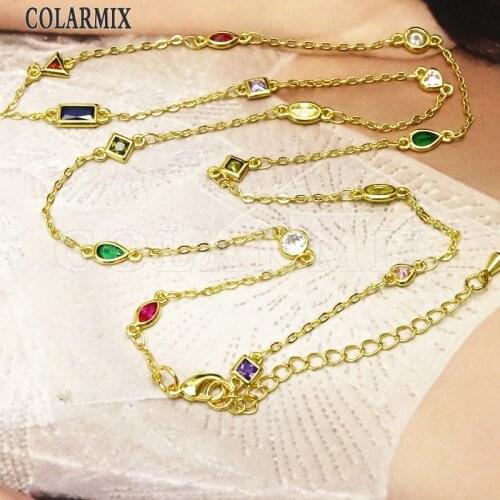 6Pcs Long Chain necklace mix color tiny stone necklace elegant jewelry gift for lady tren new design trandy jewelry 9726
