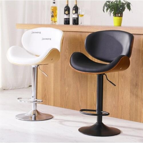 European-style Solid Wood Backrest Bar Stools for Kitchen Simple Lift Rotating High-foot Chairs Front Desk Pub Swivel Chair