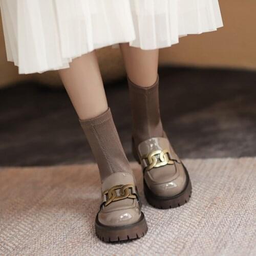 2021 Winter Fashion Women Boots Genuine Leather Women Platform Heels Boots Round Toe Solid Fall Shoes Women Stretch Boots