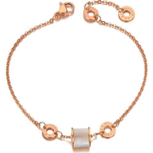 Titanium Stainless Steel White Shell Chain & Link Bracelets For Women Trendy Roman Numerals Bracelet Jewelry B20132