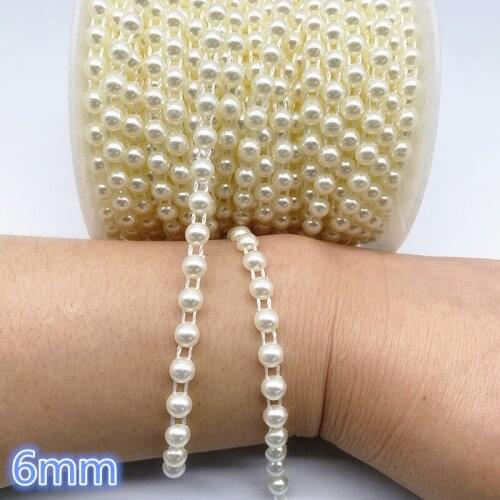 1 Yards 6mm Artificial Pearls Flower Beads Chain Garland Flowers Wedding Party Decoration Diy Accessories #04