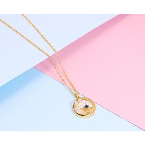 925 Sterling Silver Star Moon Shining Necklace For Women Natural White Mica Birthday Gift Chain Boutique Jewelry Romantic Female