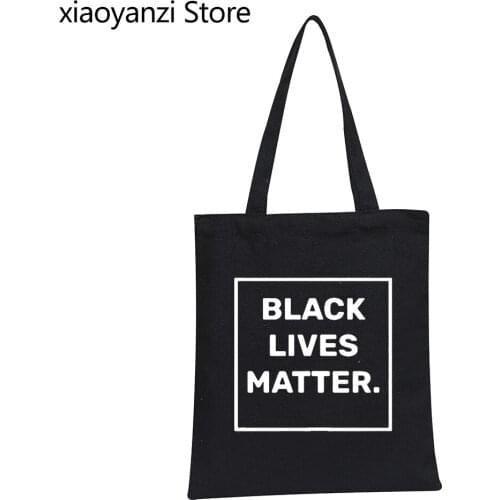 Black Lives Matter square Women Shoulder Bag Canvas Bag Casual Funny Handbag For Lady Eco Reusable Shopping Bags SL-464