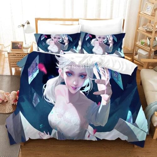 Home Textile Disney Frozen Beautiful Princess Patterned Bedding White Blue Duvet Covers and Pillowcases for Girls Bedroom Decor