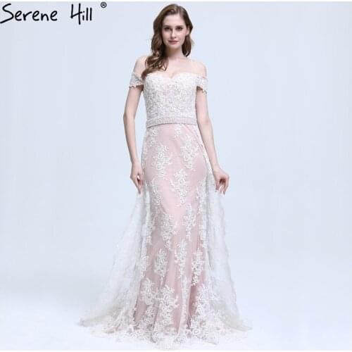 Elegant Off Shoulder Lace Mermaid Evening Dresses 2020 New Arrival Pearls Sash Party Gowns Robe De Soiree Formal Dress BLA6398