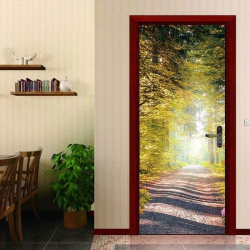 Imitation Custom Photo Wallpaper Fresh Forest Trail Door Sticker Wall Sticker Mural Waterproof Bedroom Home Decor Poster