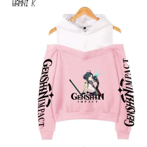 Harajuku Genshin Impact Crop Shoulder hoodies womens Sweatshirts Pullover Off-shoulder Harajuku girls hooded fashion Tracksuit