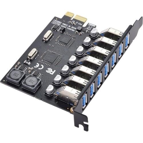 Jimier PCI-E to USB 3.0 HUB 7 Ports PCI Express Expansion Card Adapter 5Gbps for Motherboard