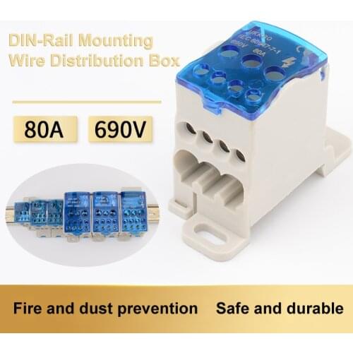 UKK 80A Din Rail Terminal Blocks One in several out Power Distribution Block Box Universal Electric Wire Connector Junction Box