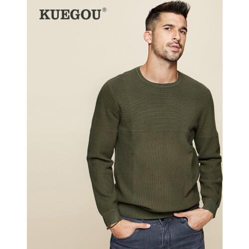 KUEGOU autumn winter Mens sweaters New simple pure color Knitting sweater pullovers men top plus size DZ-11863