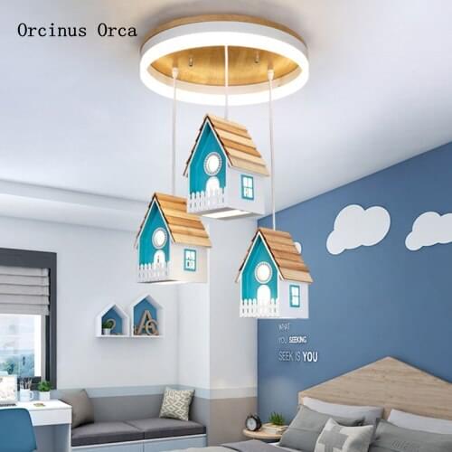 Personalized small house chandelier Boy Girl Bedroom childrens room lamp cartoon creative Blue Castle Chandelier