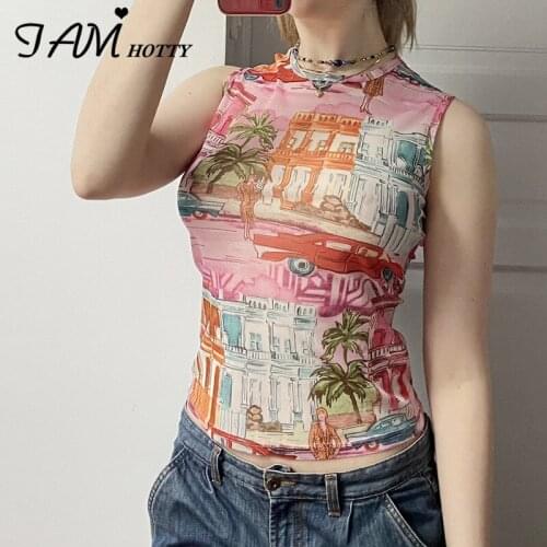 Cartoon Scenery Print Tank Top Women Y2K Aesthetic Sleeveless Bustier Corset Harajuku Graphics Tee Shirts Sports Vest Iamhotty