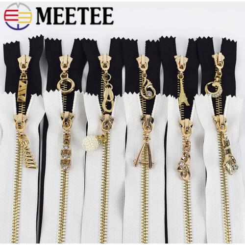 Meetee 5/10pcs 20cm 5# Metal Close-End Zipper Golden Tooth Auto Lock Decoration Zip DIY Bag Pocket Apparel Sewing Accessories