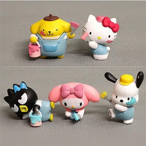 Cartoon Kuromi Sanrio My Melody Hellow Kittys Models Toys Whitewasher Painter Series Model Kawaii Anime Doll Toy Gift for Kids