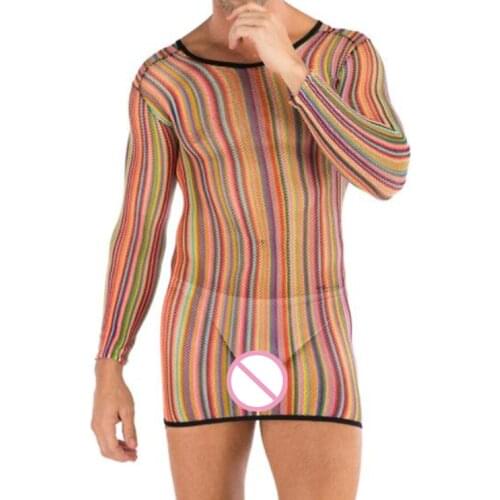 Hot Men Sexy Lingerie Exotic Sleepwear Colorful Babydolls Net Nightdress Porno Nightgown Male Underwear Mesh Dress Sexy Costumes