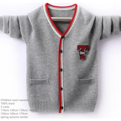 Naizaiga 100% Australia wool England style V-neck gray navy blue Boy Outwear Cardigans girl thick Unisex Sweater FMBR52