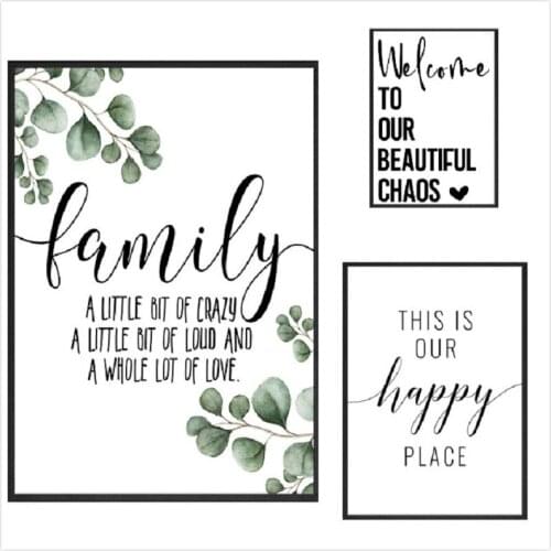 Canvas Painting Family Simple Quote Wall Art Green Leaves Black White Nordic Modern Prints Picture Poster Room Decor