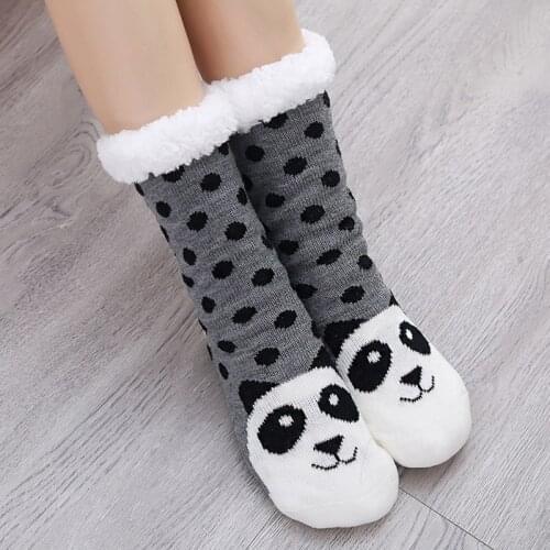 Winter cartoon socks Women slippers Cute Furry home plush slippers Coral fleece warm sleep socks slippers floor female shoes