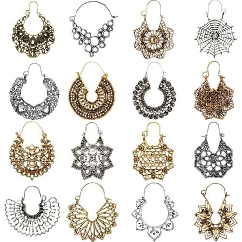 New Gold Silver Color Metal Dangle Hollow Earrings for Women Geometric Carved Ethnic Earring Indian Jewellery brinco