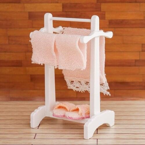 Odoria 1:12 Miniature Rug and Stand with Towel Slippers Bathroom Room Bedroom Home Set Dollhouse Accessories Doll House Decor