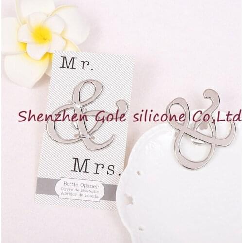 50pcs/lot Wholesale "Mr. and Mrs." Ampersand Bottle Opener Favor For Party Supplies Silver Wedding Gift For Guest