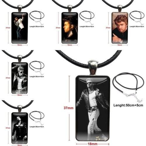 Gift George Michael Handsome Singer Vintage Jewelry Steel Plated With Glass Cabochon Choker Long Pendant Rectangle Necklace For
