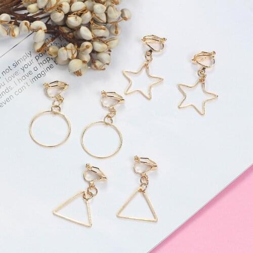 Simple Hollow Triangle Round Star Clip Earrings for Women Geometric Fashion No Ear Hole No Piercing Party Girl Gifts Jewelry