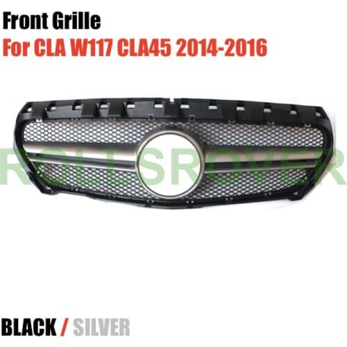 ROLLSROVER Front Bumper Grille Grill For CLA-Class W117 CLA45 2014-2016 Black Silver