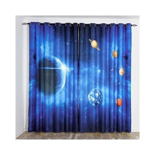 Custom Made 2x Grommet Drapery Drape Curtain Nursery Kid Children Room Window Dressing 200 x 260cm Universe Star Planet Blue
