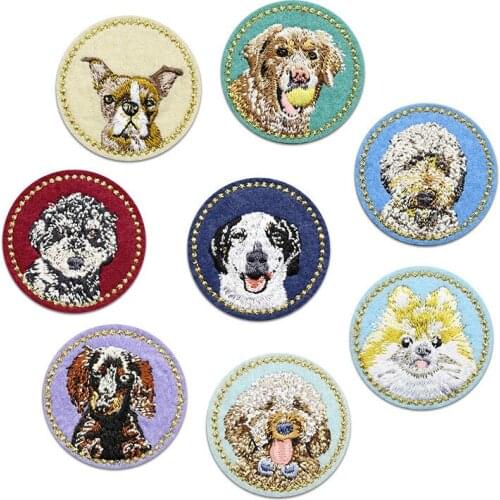 Lovely Puppy Dog Felt Circles Iron on Patches Embroidery Cartoon Animals Badges for Clothes Children Kids T-shirt Jeans Jacket