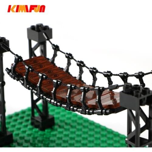 Building Blocks Imitation City Wood Grain Suspension Bridge MOC Jungle Scene DIY Assembly
