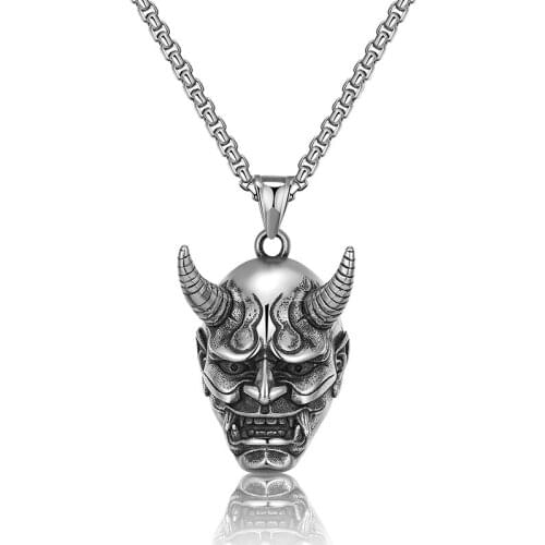 Vintage Punk 316L Stainless Steel Ghost Skull Mask Pendant Necklace Cool Mens Anger Skull Rock Party Jewelry