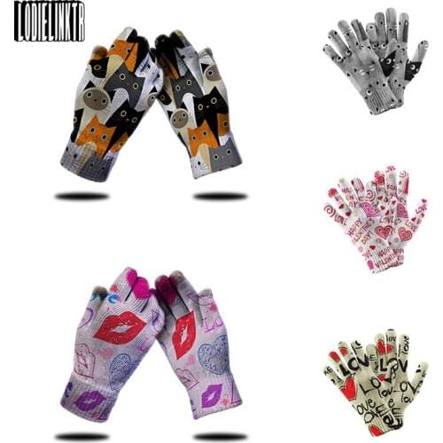 Mini Animal Knitted Gloves Outdoor Cycling Non-slip Mittens Love Pattern High Quality Touch Screen Women Working Garden Gloves